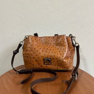 Dooney & Bourke Ostrich Barlow Carmel Tan Leather Double Handle Crossbody Travel
